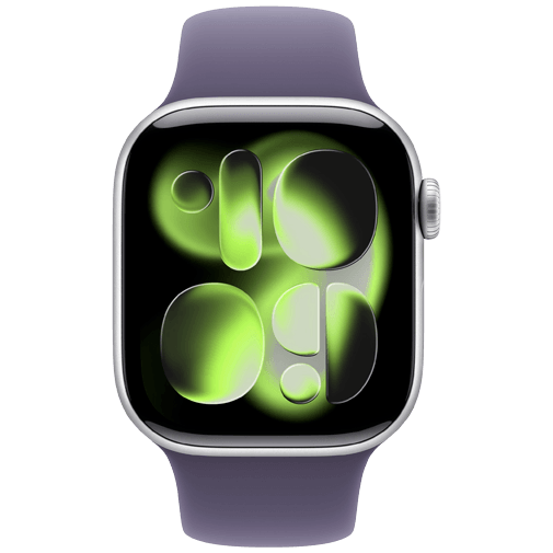 Apple Watch Series 11 42mm Zilver (Paarse Rubberen Band M/L)